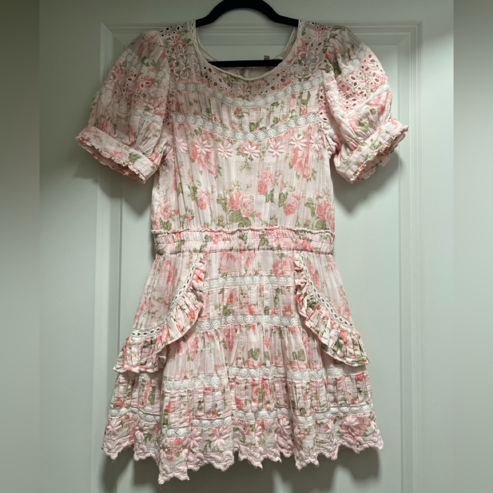 LoveShackFancy Pink Floral Mini Dress